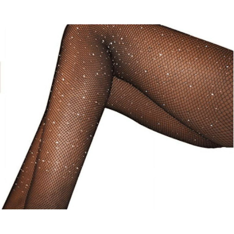 LNGOOR Sexy Rhinestone Fishnet Stockings Sparkle High Waist Tights Pantyhose  