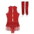 thumbnail image 5 of iiniim Women's Sequins Salsa Tango Jazz Dance Bodysuit with Gloves Tassels Ballroom Leotard Jumpsuit Red M, 5 of 7