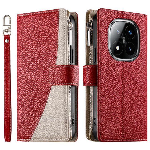 Funda cartera GANGXUN para Xiaomi Redmi Note 14 Pro 4G , cuero PU con tarjetero, cremallera, correa de mano, soporte y protección 1289°