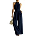 thumbnail image 2 of AJGRHE Women's Elegant Halter Jumpsuit Summer Cut Out Wide Leg Dressy Casual Romper Sleeveless Neck Jumpsuit Loose Wide Leg Elegant Waist Cinching Piece Navy XL, 2 of 8