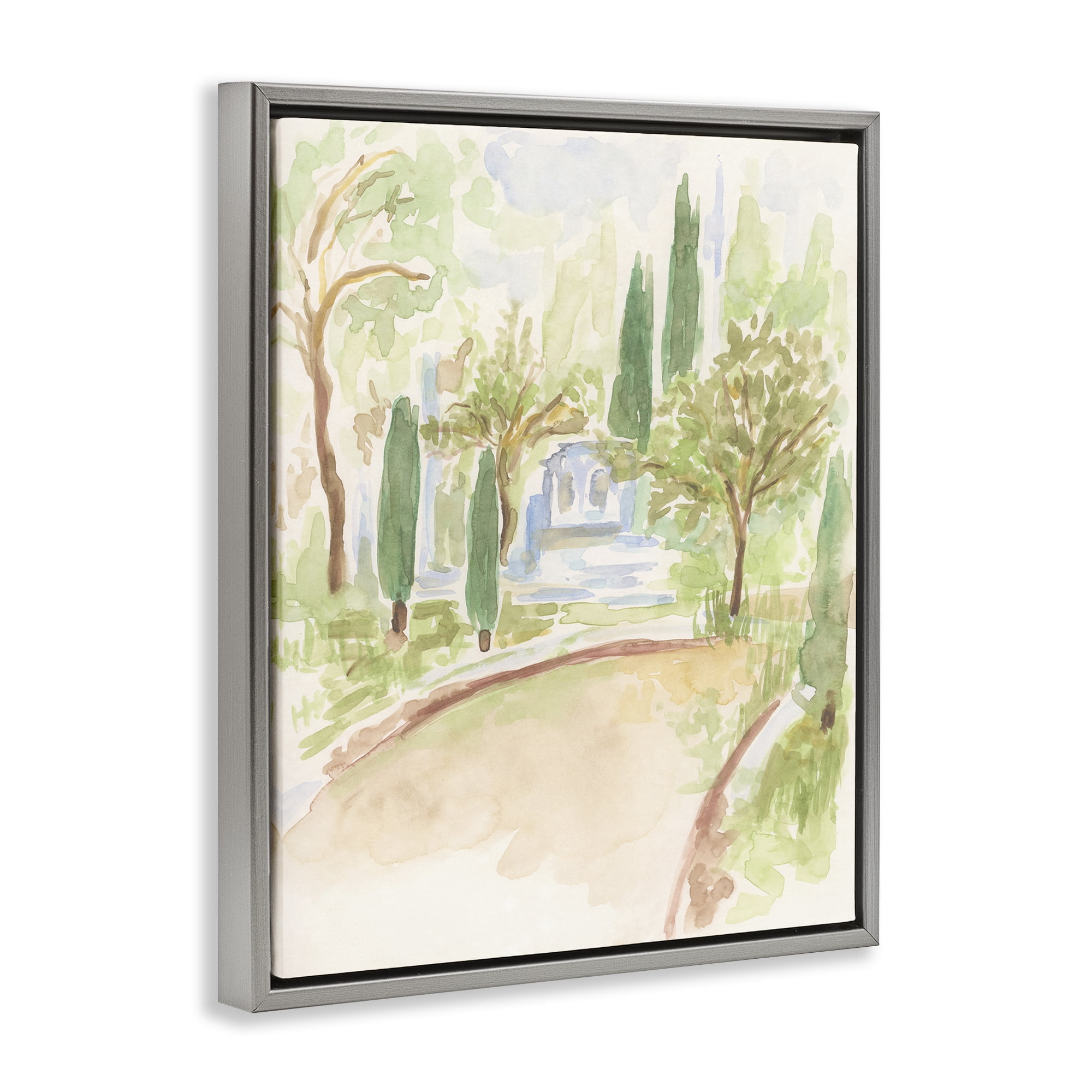 Stupell Industries Path to Cottage Abstract Landscape & Nature Painting Gray Floater Framed Canvas Art Print Wall Art, 17 x 21