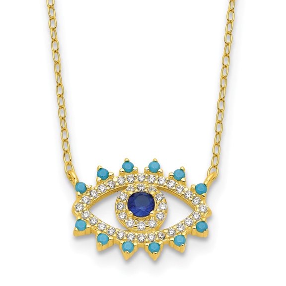 Auriga Fine Jewelry 925 Sterling Silver Gold-tone Glass and Glass Crystal Evil Eye Necklace for Women 18"