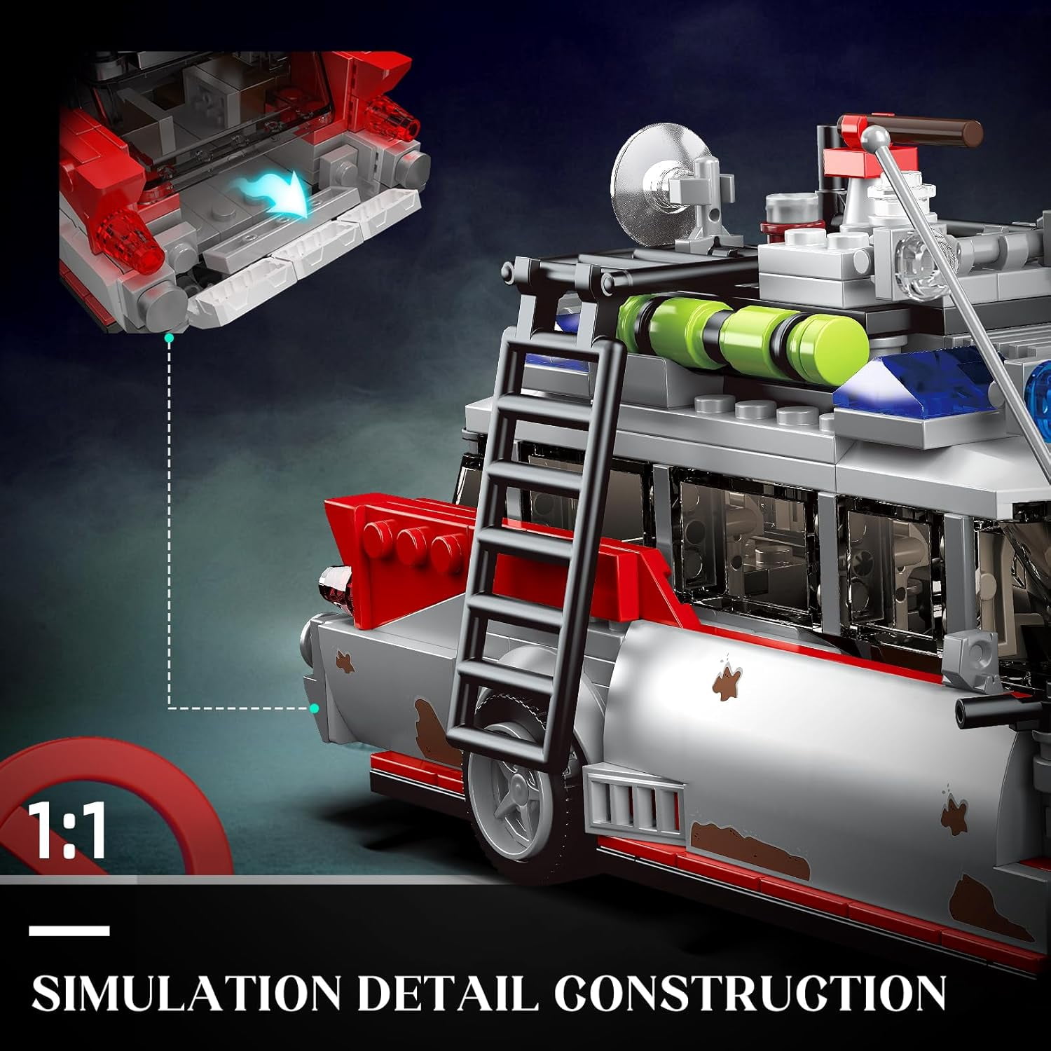 10021 Ghost Car ECTO-1 Building Blocks Kit , Highly Detailed Replica Model for Collectors