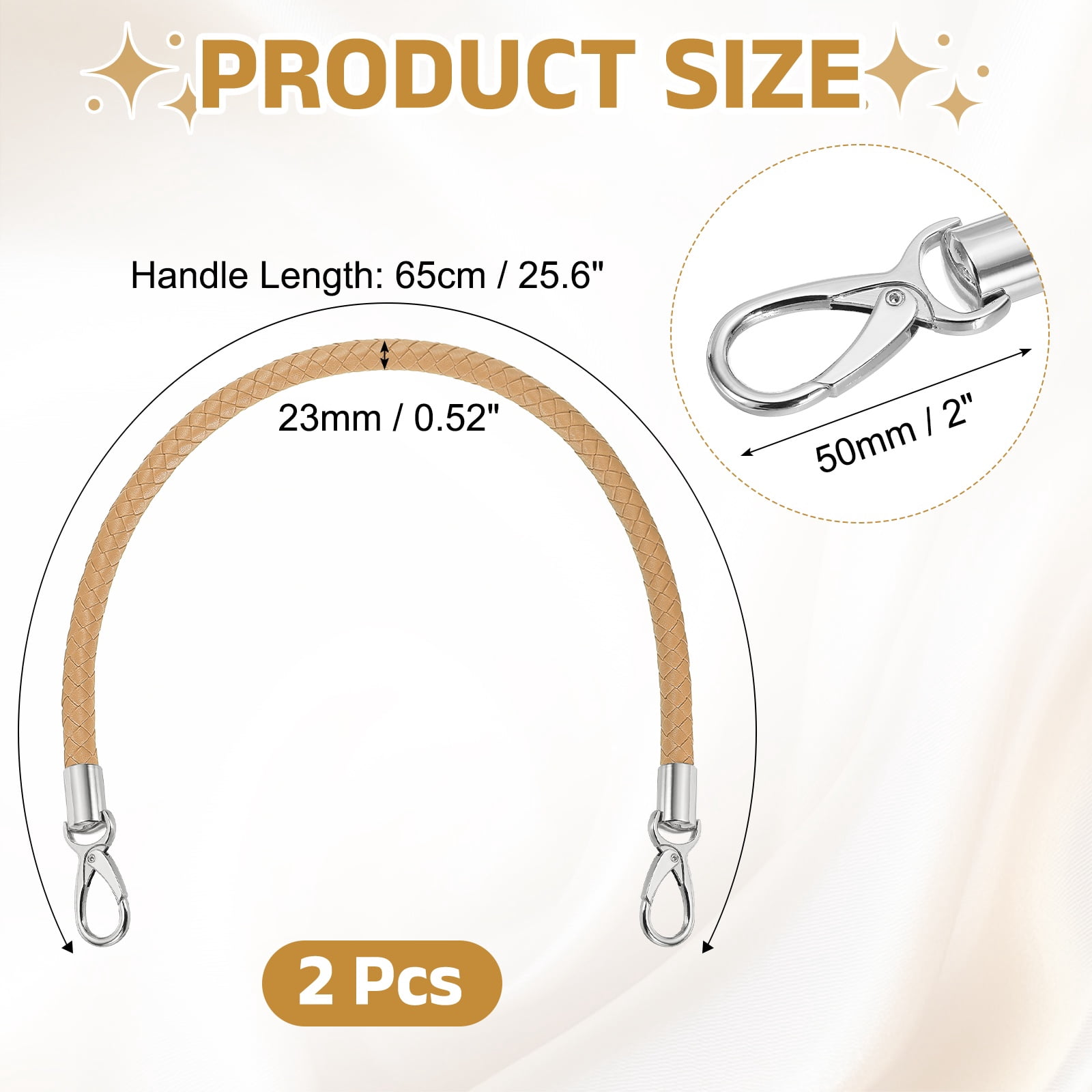 Uxcell 2 Pcs Braided Purse Strap, 65cm 25.6" PU Leather Shoulder Purse Strap for Handbag Bag Handle Replacement for DIY Making Handbag Underarm Bag, Apricot (Silver Buckle)