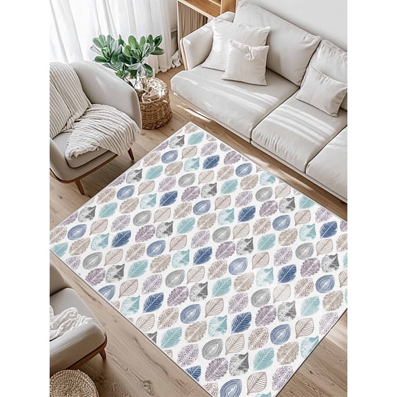 Leaves Specimens Area Rug for Bedroom 5x7 Ft Blue Khaki Teal Purple White Background Super Soft fuzzy Throw Rug Non-Slip Fluffy Plush Indoor Floor Carpet for Living Room Nursery Home Decor