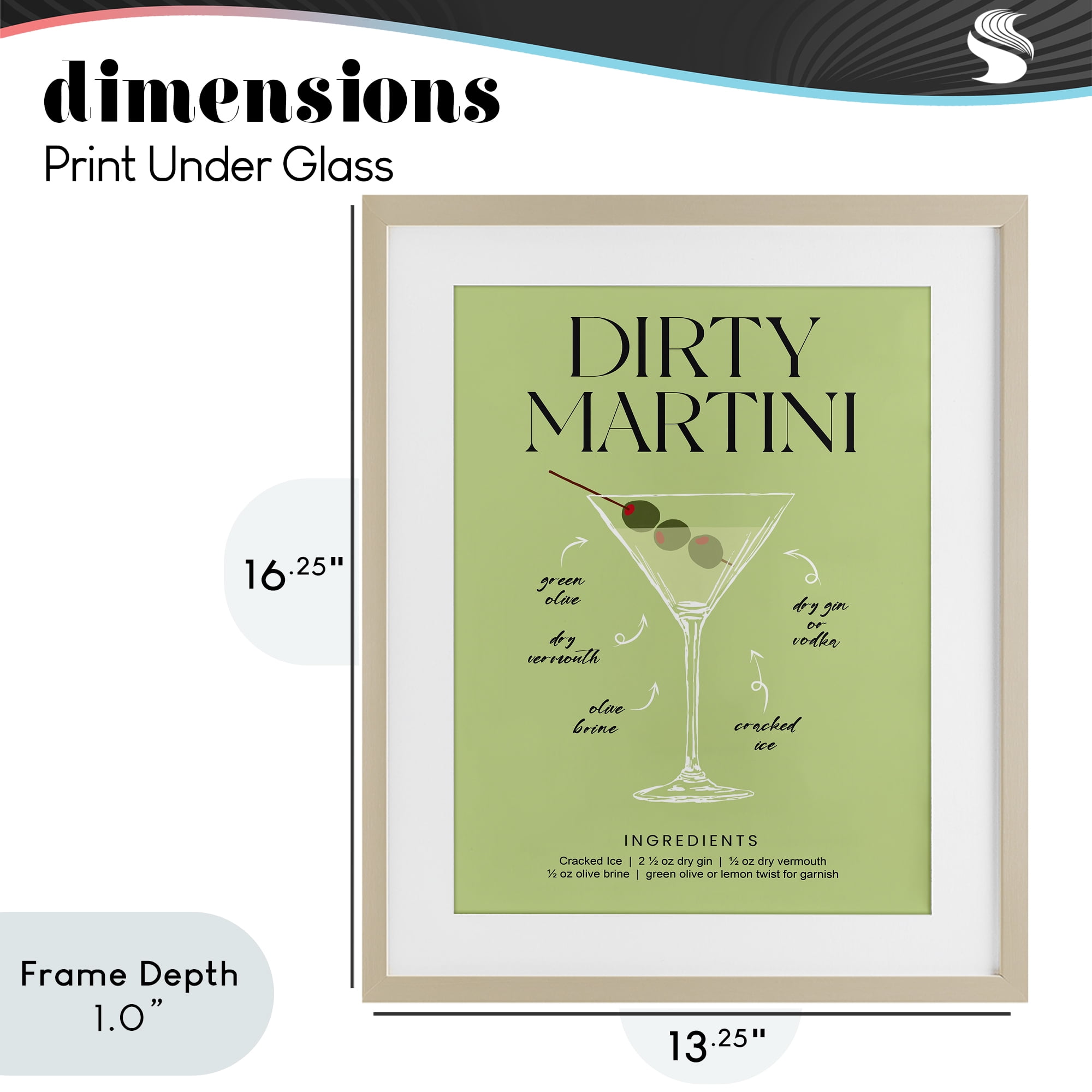 Stupell Industries Dirty Martini Green Recipe Birch Framed Print Under Glass, design by Lettered and Lined