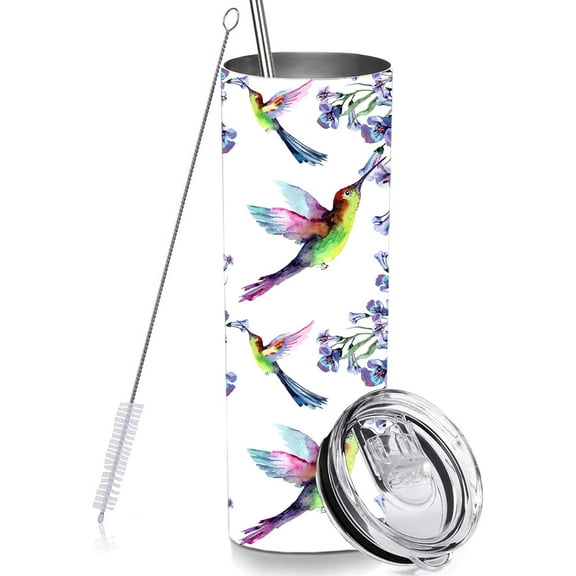 Hummingbird Skinny Tumble with Lid and Straw, 20 OZ Stainless Steel Vacuum Insulated Double Wall Travel Tumbler Cup Hummingbird Gifts for Men Women Bird Lovers