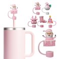 thumbnail image 2 of Christmas Series Silicone Straw Cap Cartoon Straw Cover Pink Santa, Snowman B0X4, 2 of 8