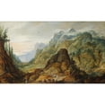 thumbnail image 2 of Joos de Momper the Younger 24x16 Black Ornate Framed Double Matted Museum Art Print Titled: Mountain Landscape with a Caravan (1600-1610), 2 of 5