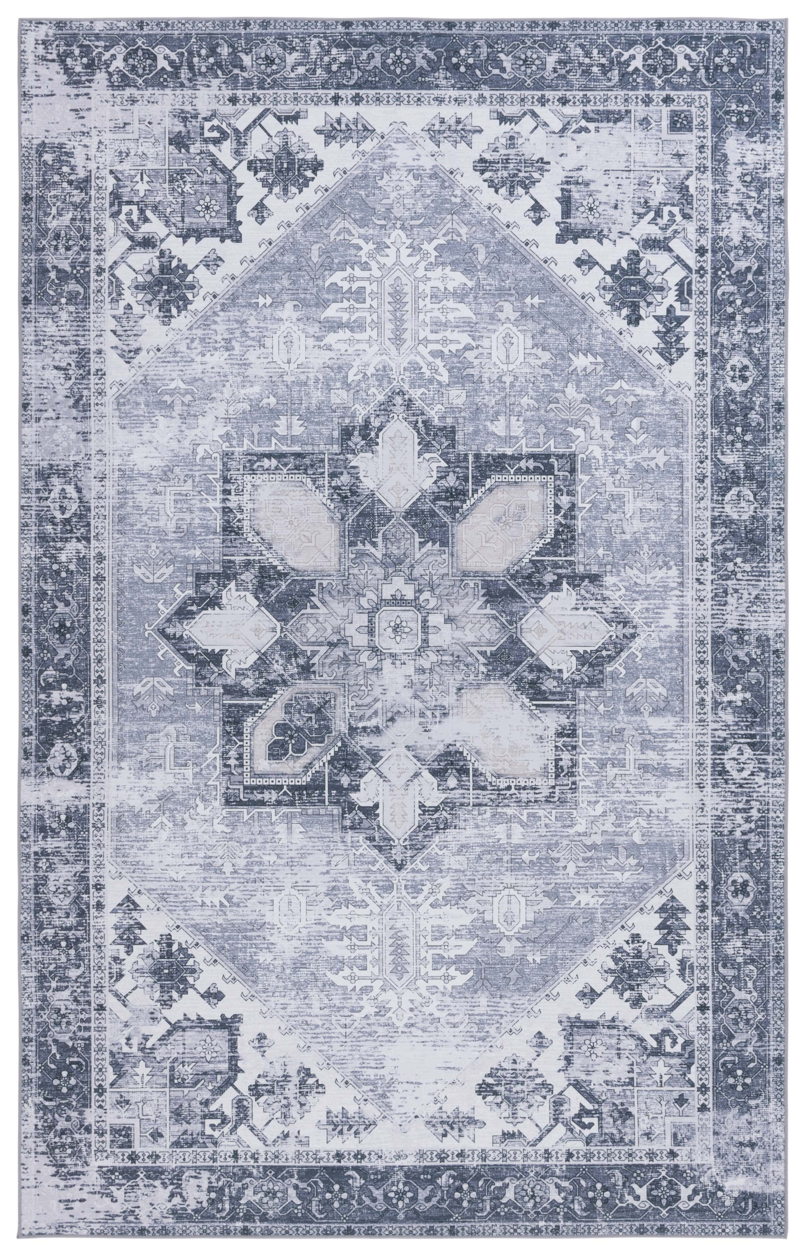 SAFAVIEH Tucson Jayla Oriental Machine Washable Area Rug, Gray, 3' x 5'