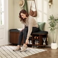 thumbnail image 5 of 2-Tier Storage Bench,Wide Shoe Bench with Thickened Padded Seat Cushion, Mid Century Modern Fluted Sliding Door and Adjustable Shelf, for Entryway, Living Room, Bedroom (Walnut, 51.2”), 5 of 6