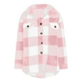 thumbnail image 4 of felwors Women's Brushed Jacket Plaid Button Teddy Winter Jacket Lapel Oversized Warm Fleece Jacket With Pockets Pink, M, 4 of 5