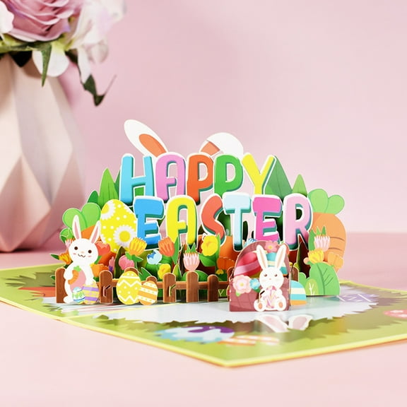 Fridja Easter Bunny Eggs 3D Greeting Card Easter Day Greeting Card Paper Sculpture Handmade Creative Blessing Message Card