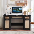 thumbnail image 6 of Joaxswe 56" Rattan Desk, Boho Wood Work Study Table with Drawers, Rustic Farmhouse Computer Table for Office, Bedroom, Black, 6 of 7