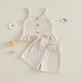 thumbnail image 5 of Toddler Baby Girl Outfits Solid Summer Clothes Solid Color Waffle Sleeveless Ruffle Tank Tops Shorts Set Cute Infant Clothes, 5 of 7