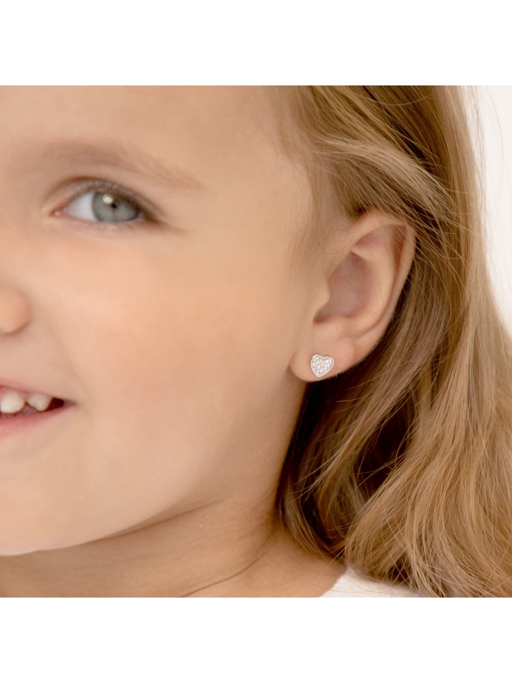 925 Sterling Silver Pave CZ Heart Screw Back Earrings Babies Infants Girls