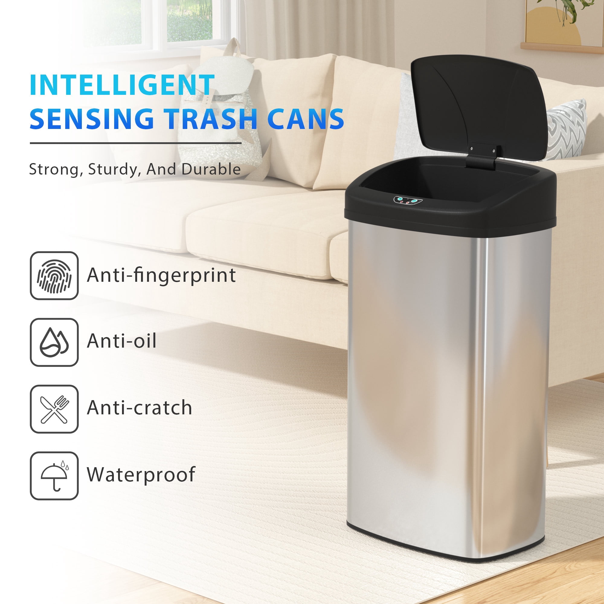 CL.HPAHKL 22 Gallons Automatic Sensor Stainless Steel Trash Can, Touchless Garbage Bin with Sensor Lid for Home, Kitchen & Office Waste Solution, 82L Large - Capacity, Silver