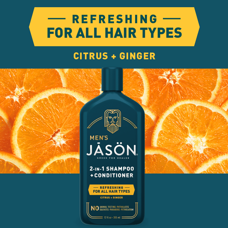 JASON Men's 2-in-1 Citrus and Ginger Shampoo and Conditioner, 12
