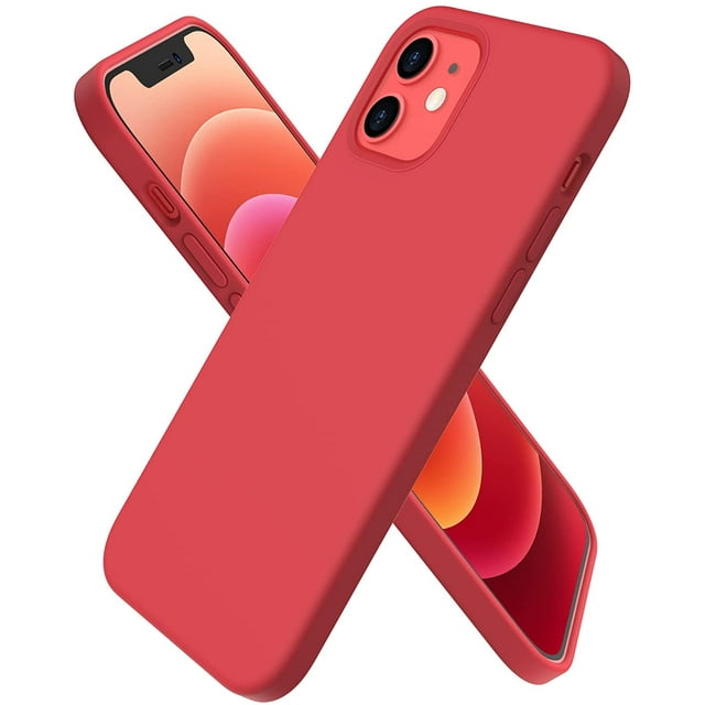 Tasnim Compatible with iPhone 12 Case 6.1 and iPhone 12 Cover, Slim Liquid Silicone 3 Layers Full Covered Soft Gel Rubber Case Cover 6.1 inch - Red