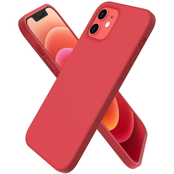 SuperShield Compatible with iPhone 12 Case 6.1 and iPhone 12 Cover, Slim Liquid Silicone 3 Layers Full Covered Soft Gel Rubber Case Cover 6.1 inch - Red