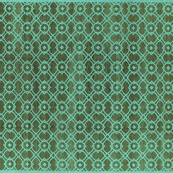 Ahgly Company Machine Washable Indoor Square Oriental Turquoise Blue Industrial Area Rugs, 3' Square