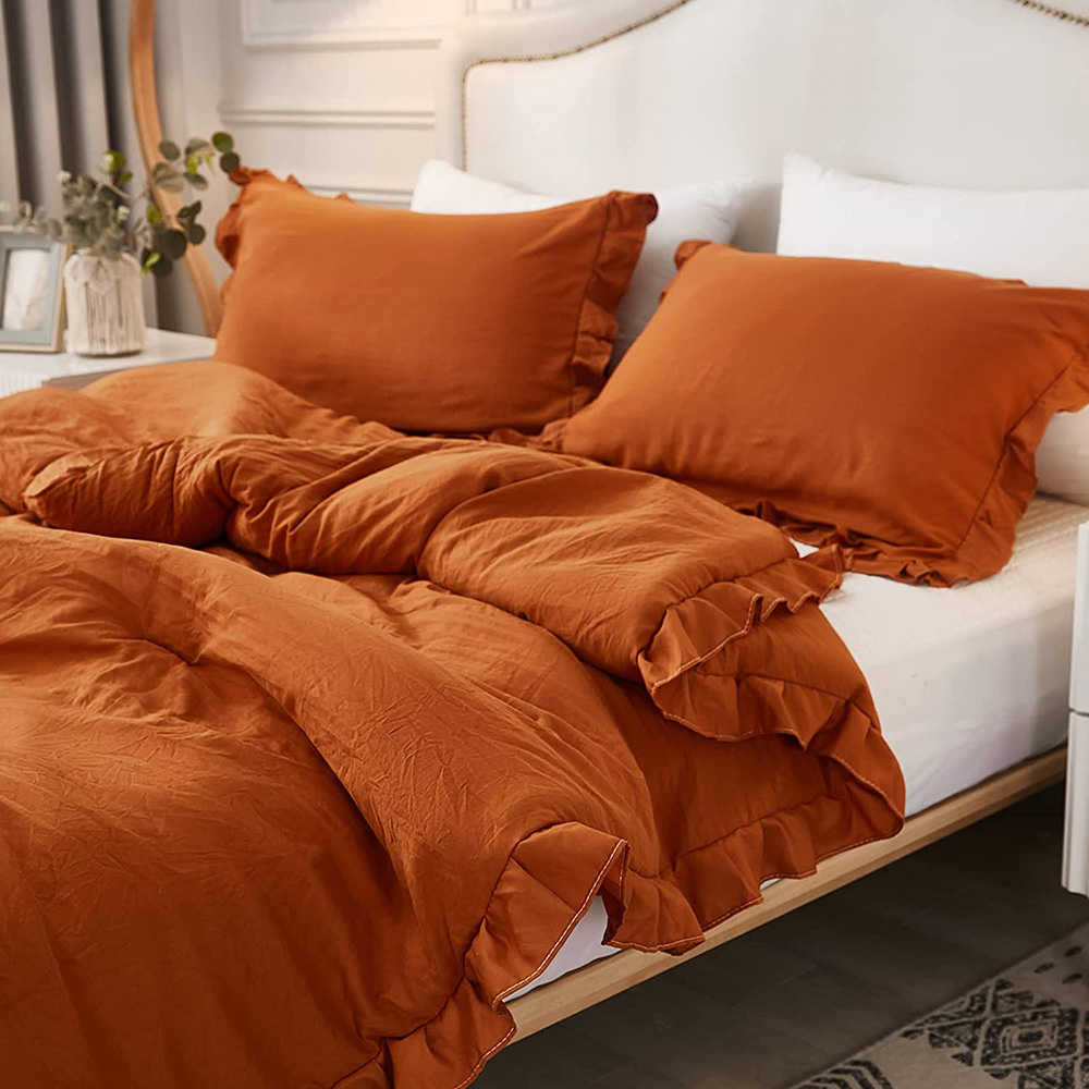 Burnt Orange Comforter Bedding Set Queen Size Caramel Pumpkin Comforter