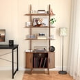 thumbnail image 4 of Tall Fluted Arched Bookshelf with Doors, Vinyl Record Player Stand with Storage for Living Room, 4 of 7
