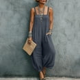 thumbnail image 6 of Baggy Linen Jumpsuits for Women Sleeveless Square Neck Overall Rompers Pleated Loose Casual Jumpsuit Dark Gray, L, 6 of 7