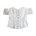thumbnail image 3 of Feancey Lace Off The Shoulder Corset Tops for Women Sheer Sleeves Bustiers Tie-Up Back Waist Cincher Halloween Costume Shaperwear Top White XL, 3 of 9