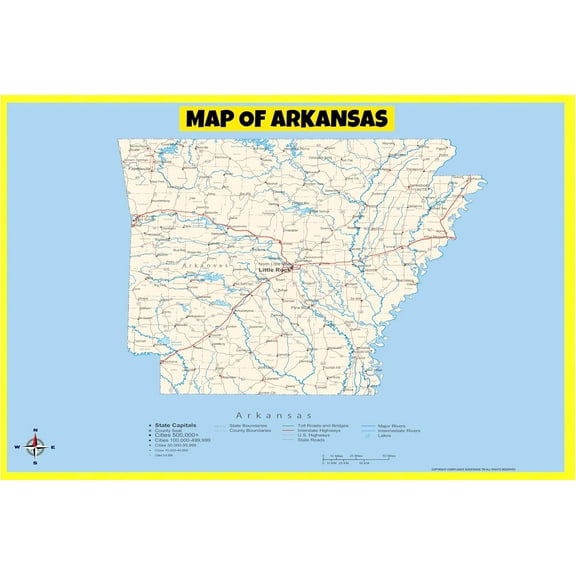 Arkansas Map Poster - Laminated Wall Map - Style B - 18x24 - Ideal for Classrooms and Homes – Features Bright Colors and Vivid Imagery