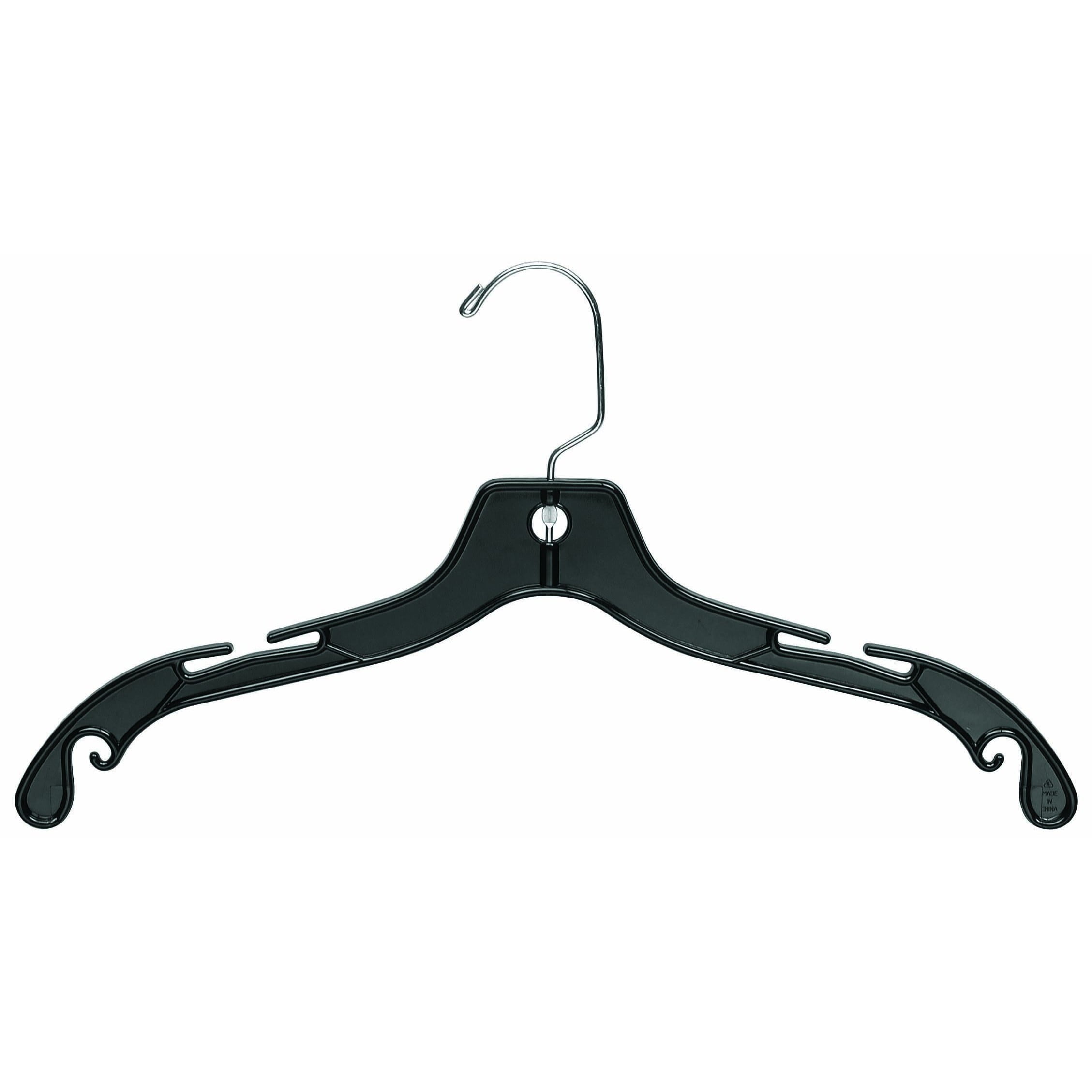 Matte Black Plastic Top Hanger, Space Saving w/ Notches and 360 Degree Chrome Swivel Hook for Shirt or Dress, 100 Pack