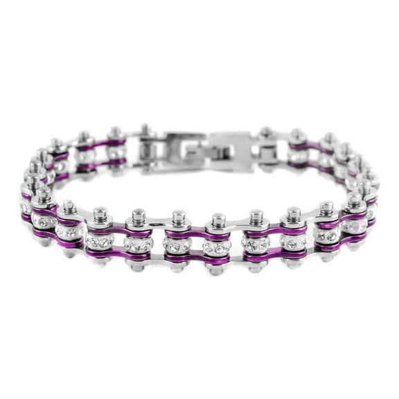 SK2003 Silver/Purple Mini Bike Chain Bracelet 3/8" Wide - Size 7.25"