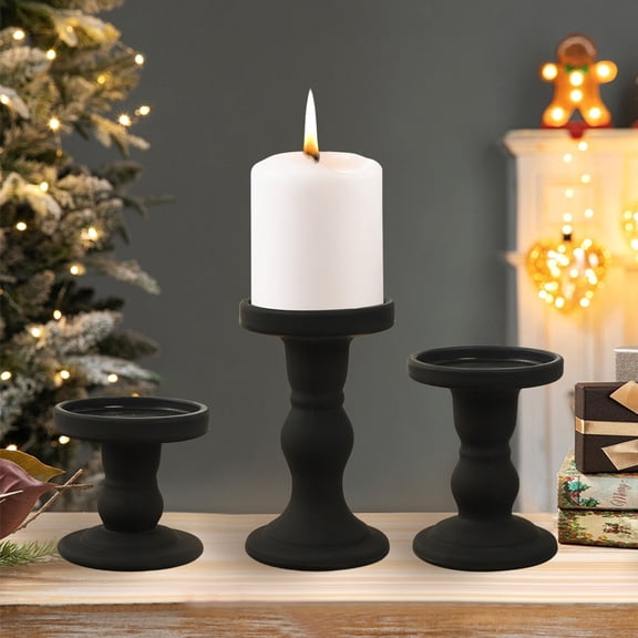 Matte Black Candle Holders for Pillar Candles Pillar Candles Holders Sets of 3 - 3.14,4.33 & 5.51Inch Tall - Decorative for Christmas Table,Fireplace Weddings Party Living Room Decorations