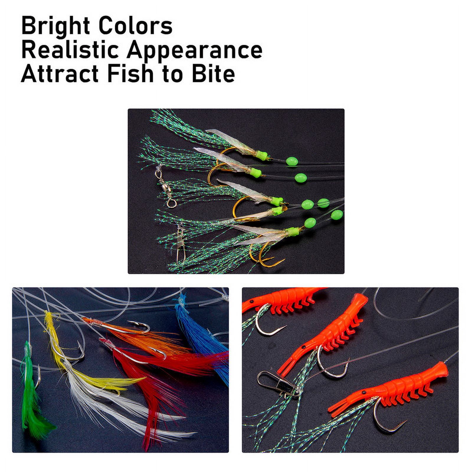 15 Packs Mackerel Feathers Hooks Bass Cod Lure Rigs Sea Boat Fishing Tackle
