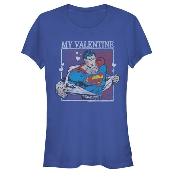 Junior's Superman My Valentine Distressed Graphic T-Shirt