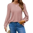 thumbnail image 3 of Fantaslook Eyelet Blouses for Women Dressy Casual Long Sleeve Shirts Crew Neck Fall Trendy Tops, 3 of 9