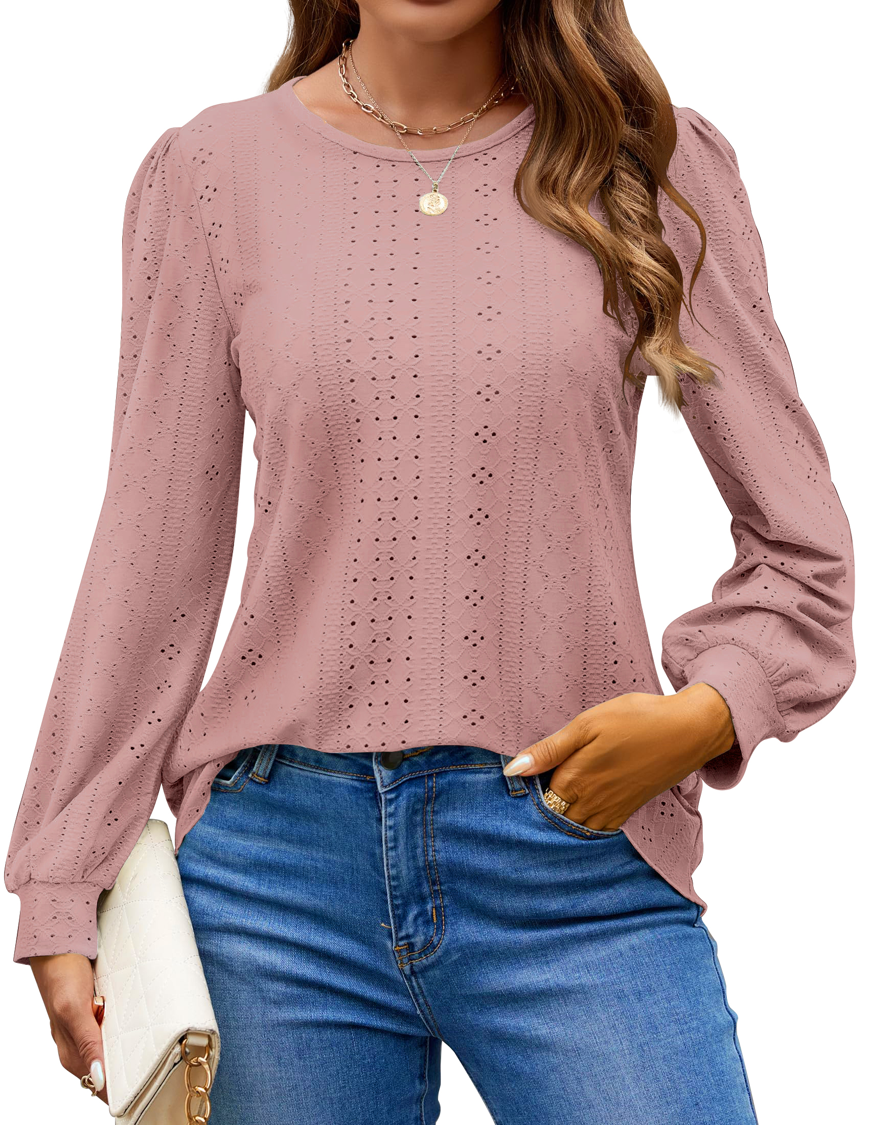 Fantaslook Women's Eyelet Long Sleeve Blouse photo 2
