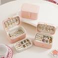 thumbnail image 2 of Hxlamzoo Double Layer Leather Travel Jewelry Box - Portable Organizer for Necklaces, Earrings, Ear Studs | Compact Pink Accessory Storage with Artificial Leather Design, 2 of 7