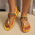 thumbnail image 2 of KEGIRLOM Women's Fashionable Casual Summer Bohemian Style Beaded Elastic Flat Shoes Yellow 9, 2 of 8