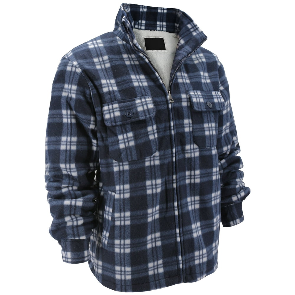 VKWEAR Men's Heavyweight Flannel Zip Up Fleece Lined Plaid Sherpa