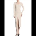thumbnail image 1 of Vestido Tipo Suéter con Cuello en V, Abertura Frontal y Botones Acanalados para Mujer Crema M, 1 of 7
