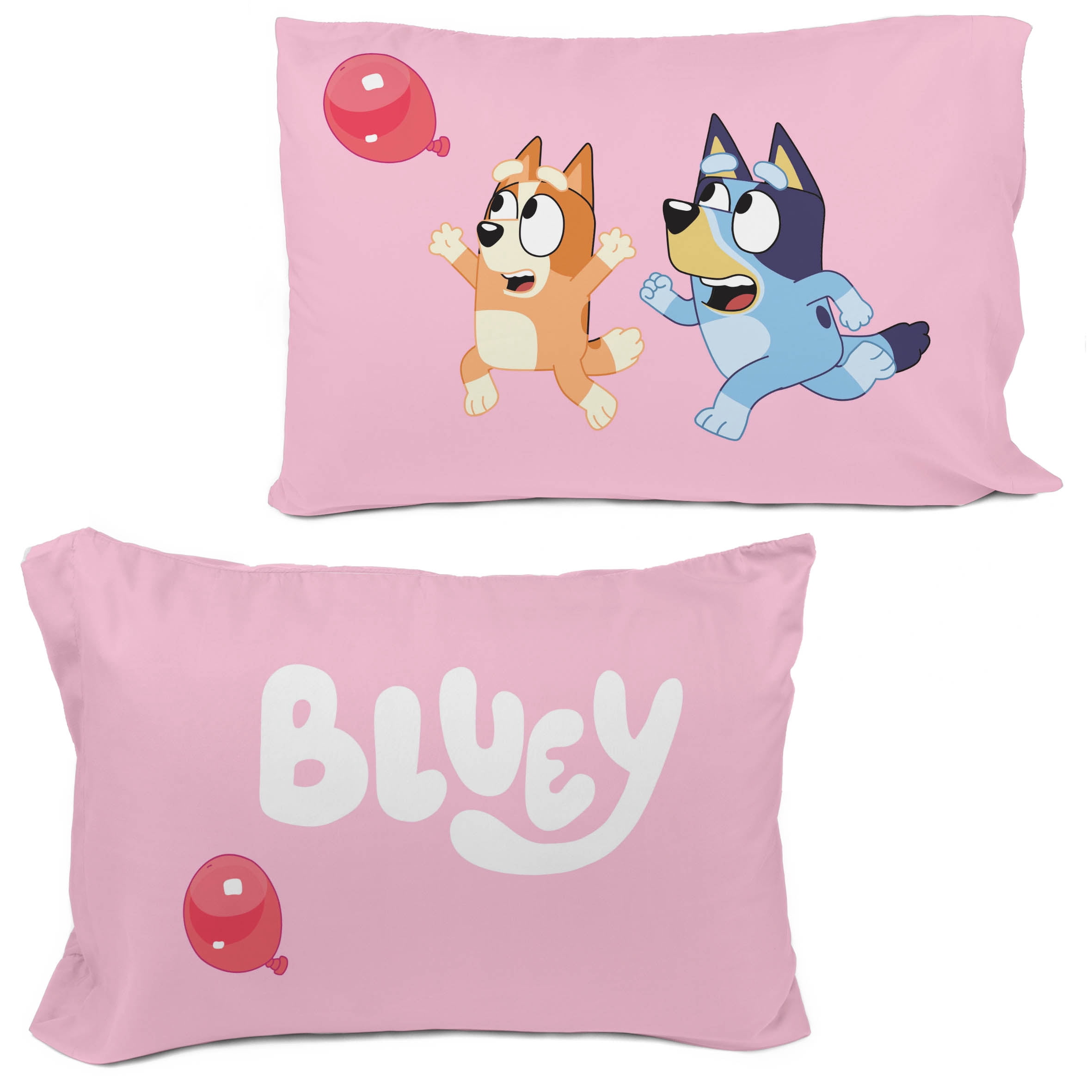 Bluey Balloon Party Kids 2 Piece Pink Reversible Comforter and Pillowcase Set, Twin/Full
