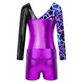 thumbnail image 4 of ZDHOOR Kids Girls 2 Piece Ballet Dance Outfit Dancewear Metallic Gymnastics Leotard with Shorts Purple-A 4, 4 of 5
