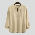 thumbnail image 3 of INCERUN Mens Long Sleeve Retro V Neck Linen Lace Up Shirts Pullover Tops, 3 of 8