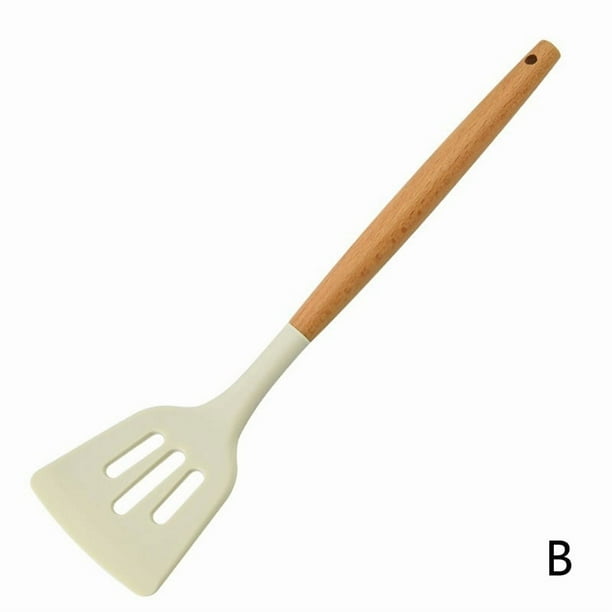 Espátula de silicona con mango de madera, espátula para cocinar, sartén antiadherente, utensilios de cocina para el hogar, utensilios de cocina de silicona blanca, olla, cuchara