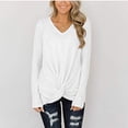 thumbnail image 2 of YWDJ Cute Fall Long Sleeve Shirts for Women Womens Casual Waffles Kink V-Neck Shirt Loose Long Sleeve Pullover Tops White L, 2 of 5