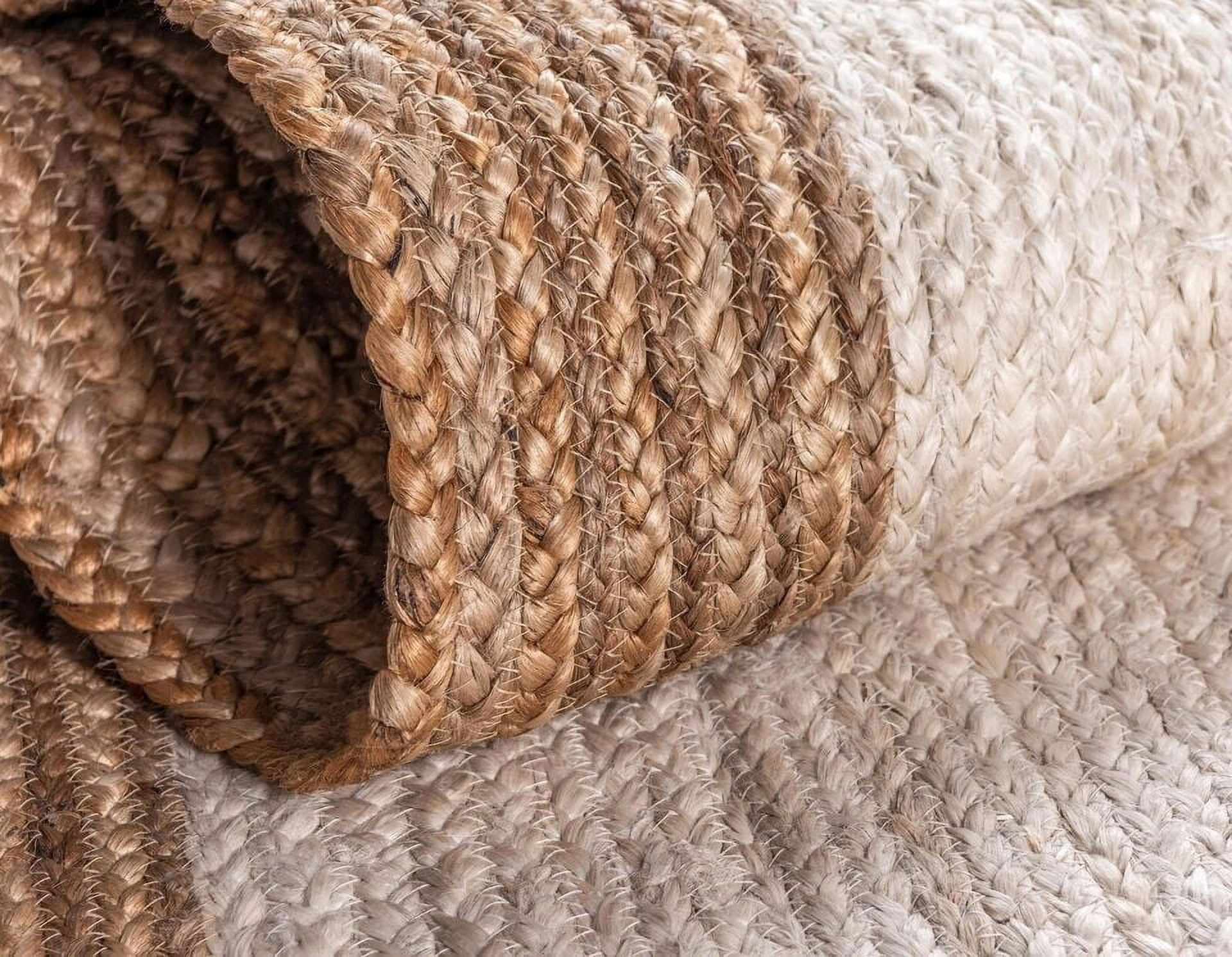 Indian Handmade Braided Pure Jute with White Design Area Rugs , Floor Decor Carpet Size 6 x 6 Sqaure Feet ( 180 cm x 180 cm )