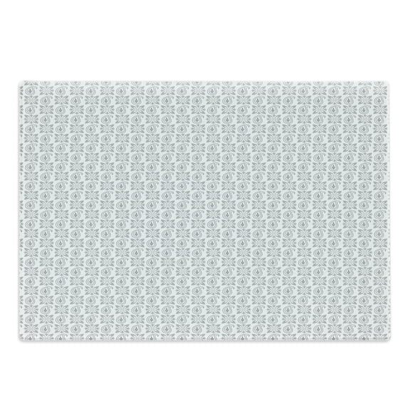 Damask Grey Cutting Board, Repetitive Squared Petals and Paisley Like Motif Repetition, Decorative Tempered Glass Cutting and Serving Board, in 3 Sizes, by Ambesonne
