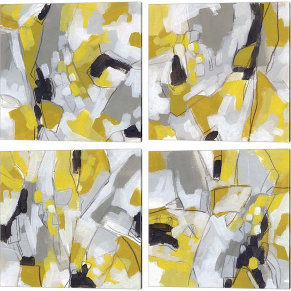 Great Art Now Citron Confetti by June Erica Vess 4 Piece Canvas Art Set Each 14"W x 14"H