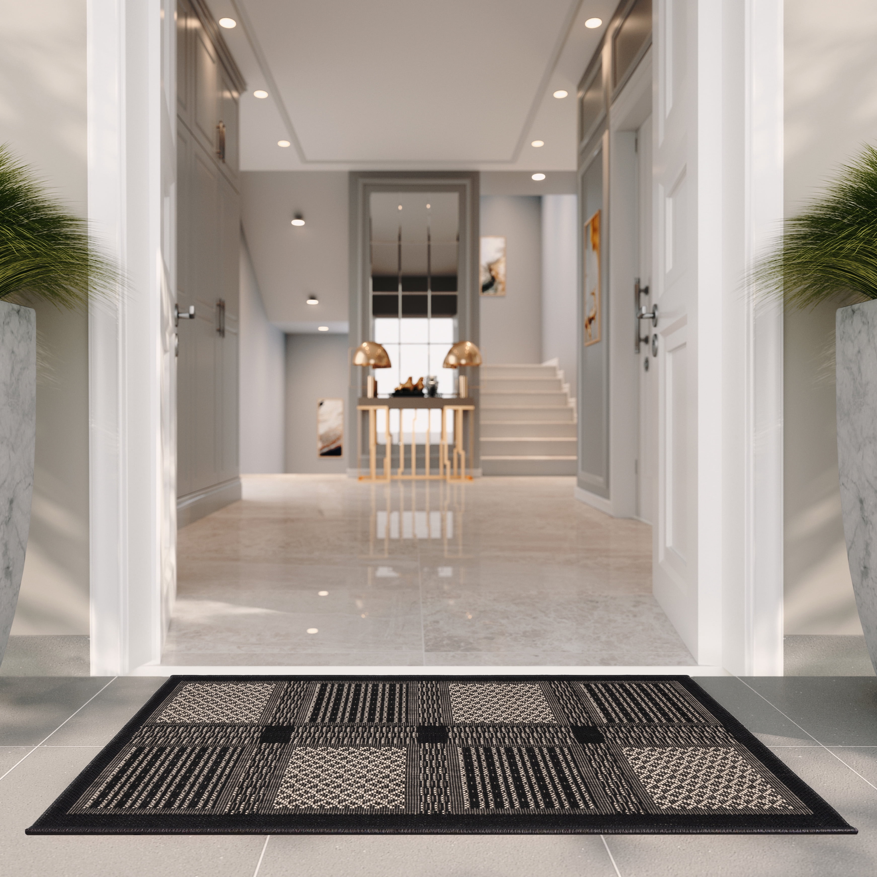 Safavieh Courtyard Eileen Geometric Indoor/Outdoor Area Rug, Black/Sand, 8' x 11'